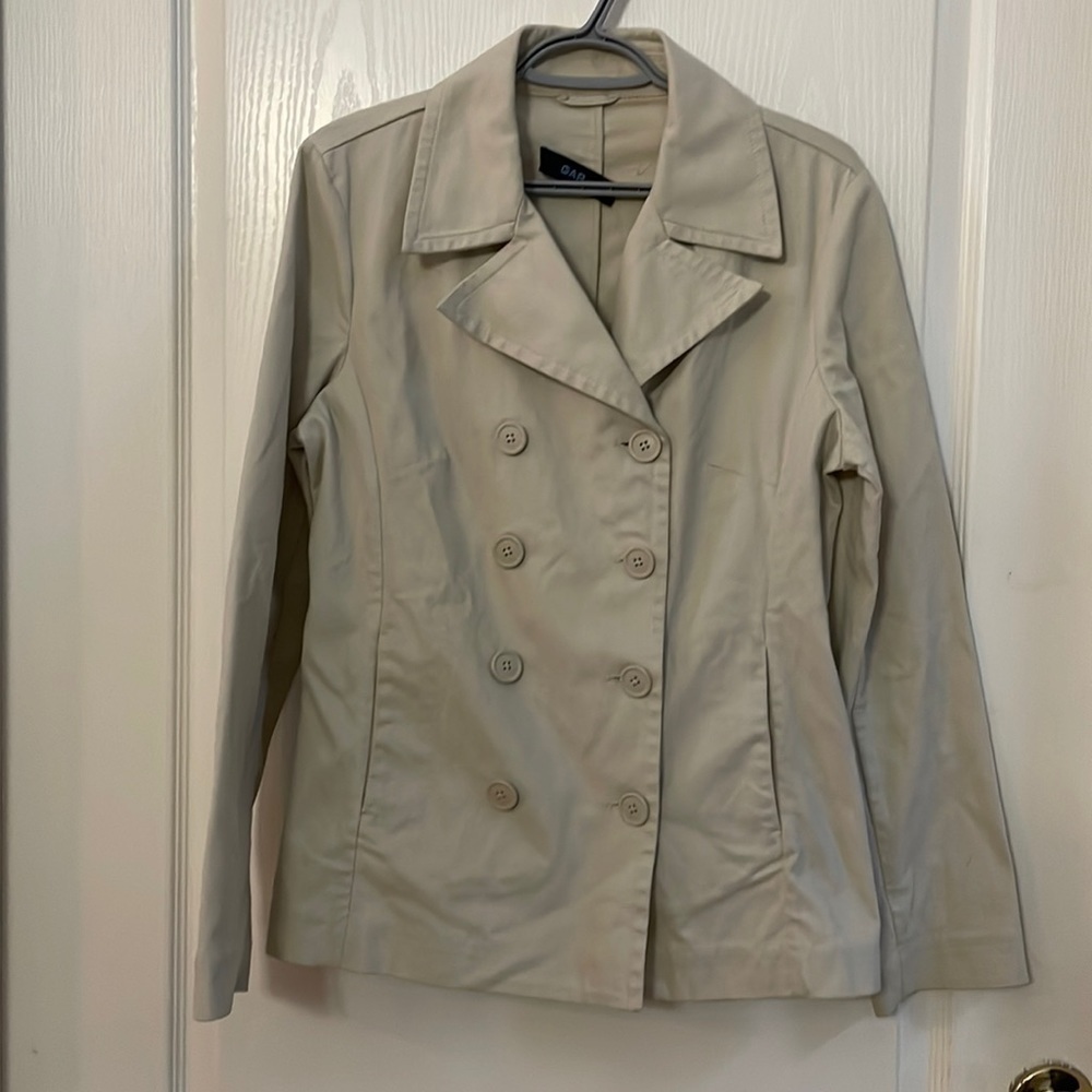 Gap Womens Double Breasted Long Sleeve Stretch Collared Blazer Cream Size Small